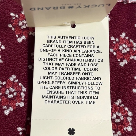 NWT Lucky Brand Burgundy Floral Boho Print 3/4 Sleeve High Low Hem Top Size S - Picture 4 of 8